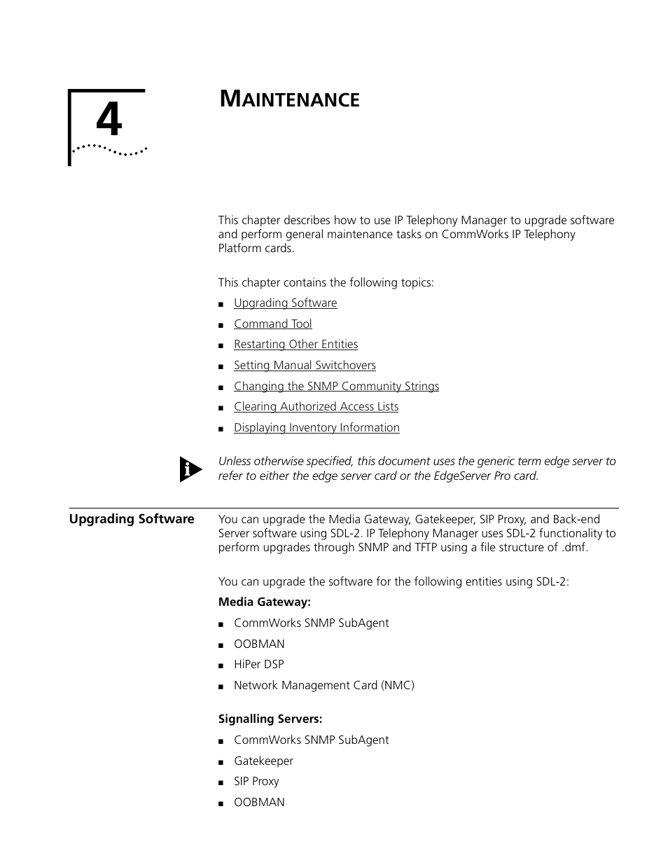 Maintenance, Upgrading software, Aintenance | Rror, Essages, Ommand, Nterface | 3Com CommWorks 5210 User Manual | Page 69 / 144