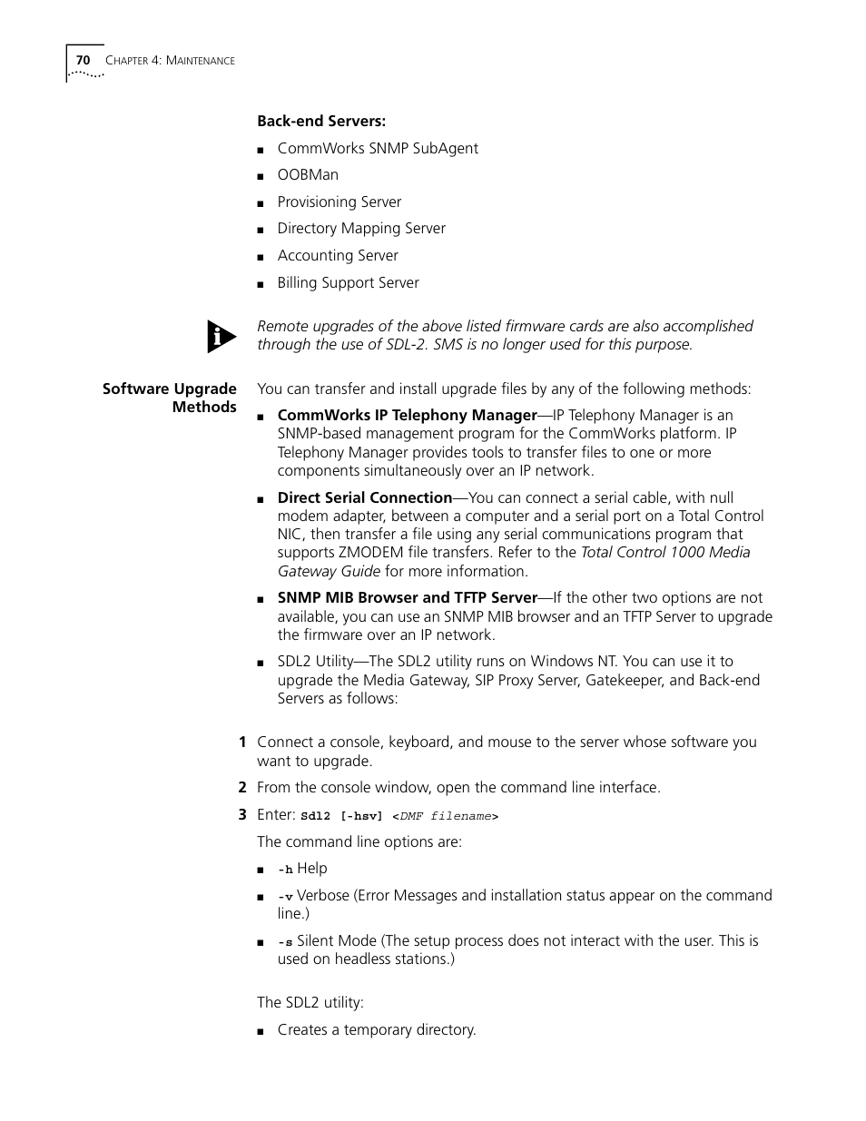 Software upgrade methods | 3Com CommWorks 5210 User Manual | Page 70 / 144