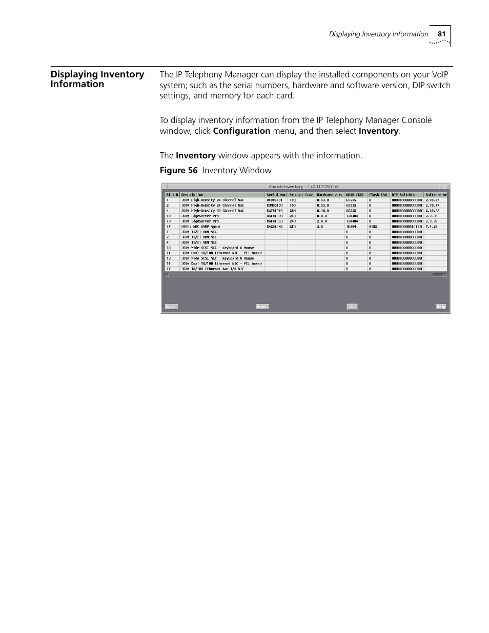 Displaying inventory information | 3Com CommWorks 5210 User Manual | Page 81 / 144