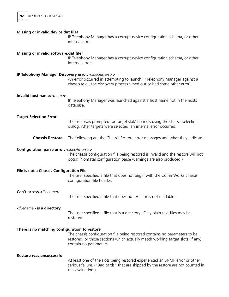 Chassis restore | 3Com CommWorks 5210 User Manual | Page 92 / 144