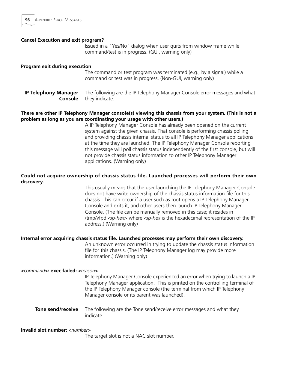 Ip telephony manager console, Tone send/receive, Ip telephony manager console tone send/receive | 3Com CommWorks 5210 User Manual | Page 96 / 144