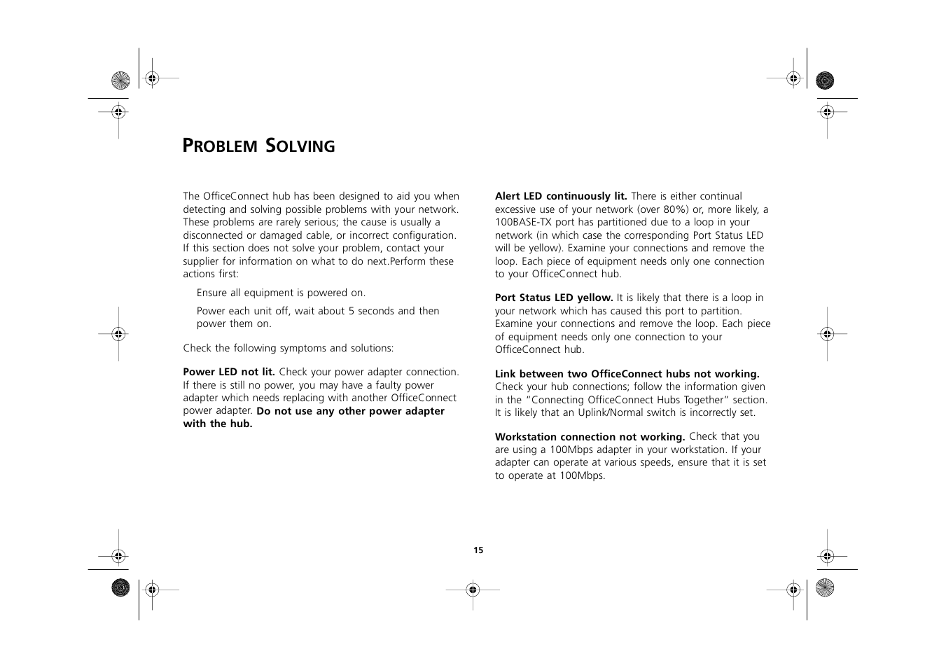 Problem solving, Problem solving 15, Roblem | Olving | 3Com 3C16722A User Manual | Page 15 / 36