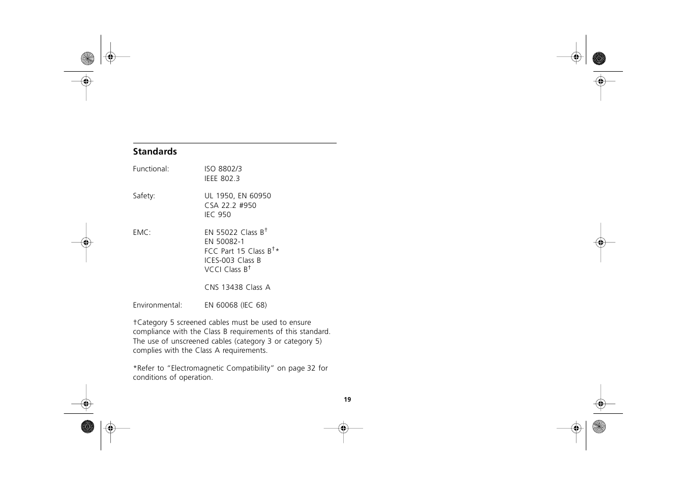 Standards, Standards 19 | 3Com 3C16722A User Manual | Page 19 / 36