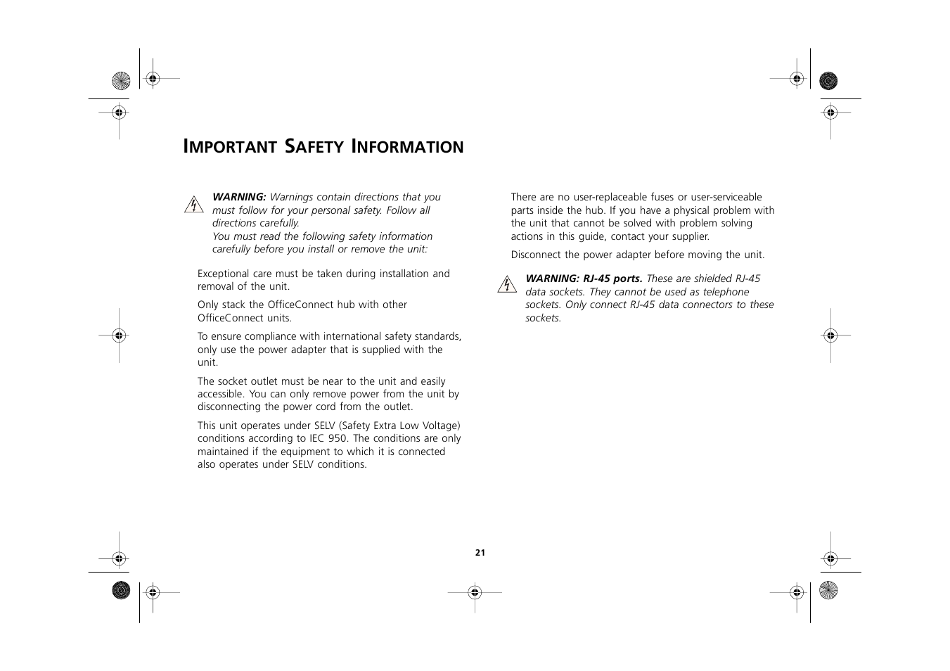 Important safety information, Important safety information 21, Mportant | Afety, Nformation | 3Com 3C16722A User Manual | Page 21 / 36