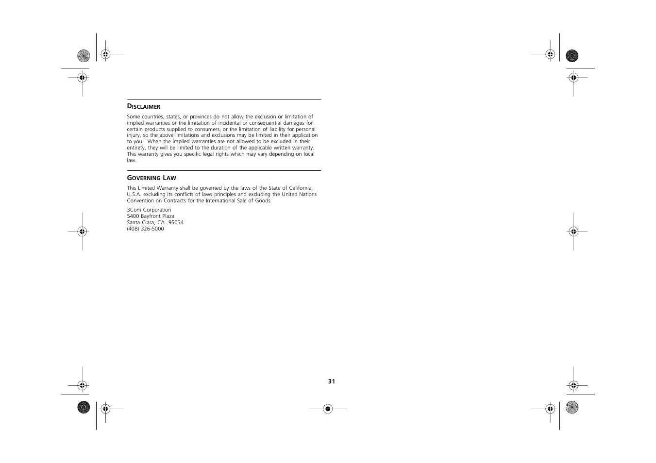 Disclaimer, Governing law | 3Com 3C16722A User Manual | Page 31 / 36