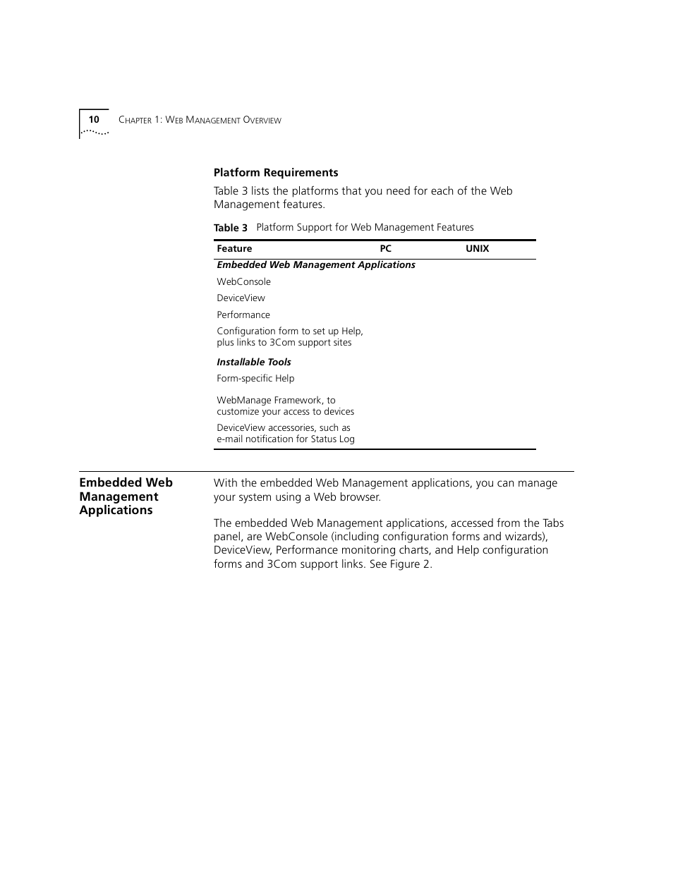Platform requirements, Embedded web management applications | 3Com 3900 User Manual | Page 10 / 36
