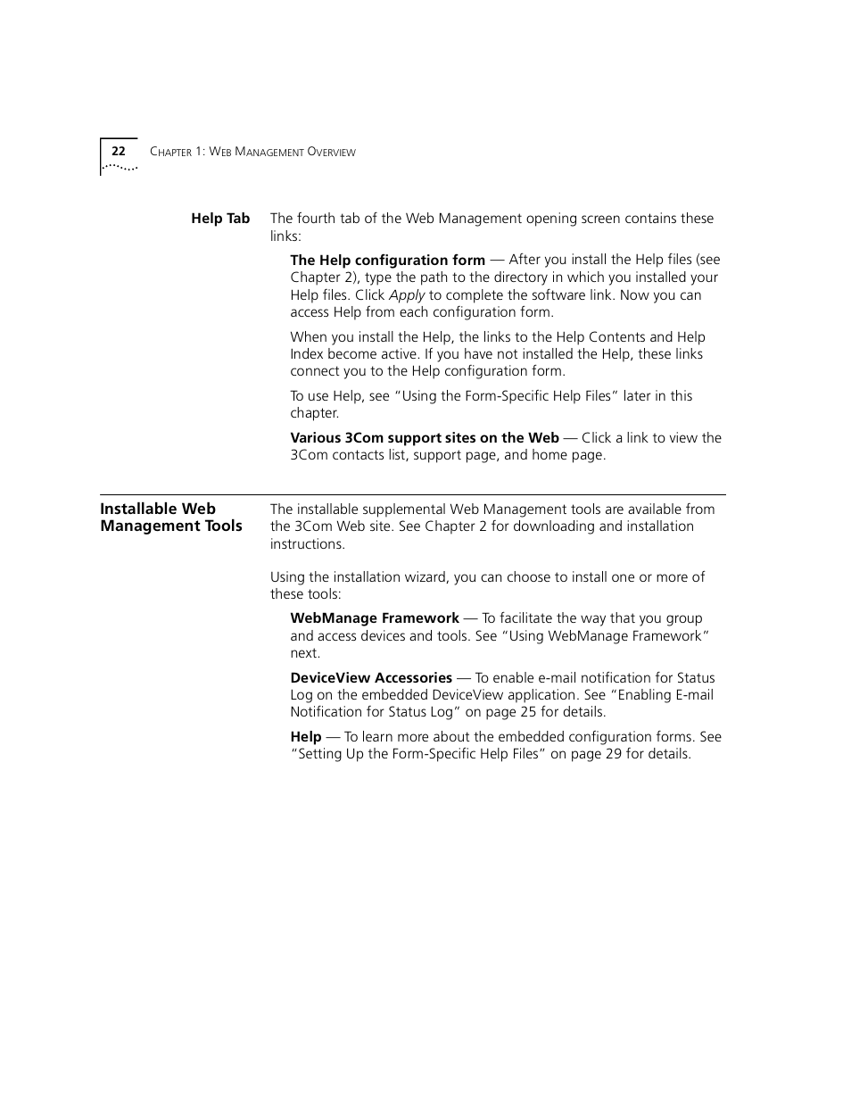 Help tab, Installable web management tools | 3Com 3900 User Manual | Page 22 / 36