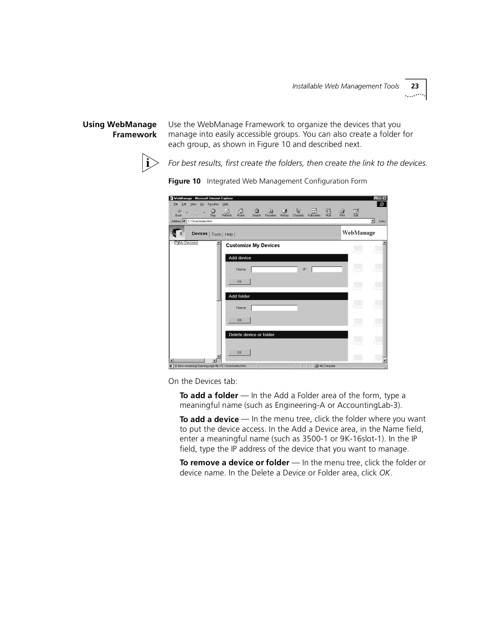 Using webmanage framework, See “using webmanage framework | 3Com 3900 User Manual | Page 23 / 36