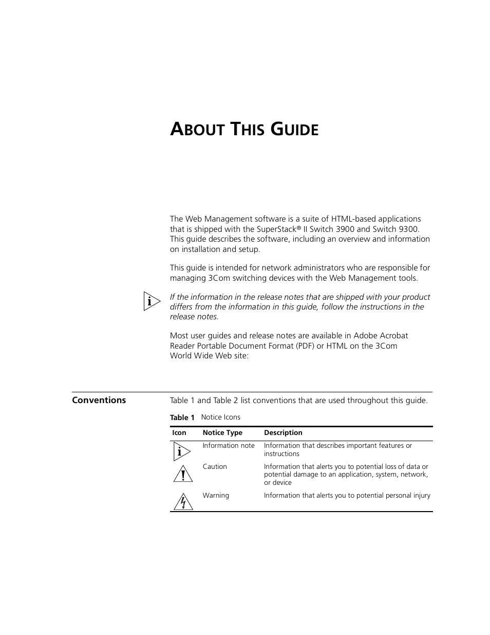 About this guide, Conventions, Bout | Uide | 3Com 3900 User Manual | Page 5 / 36