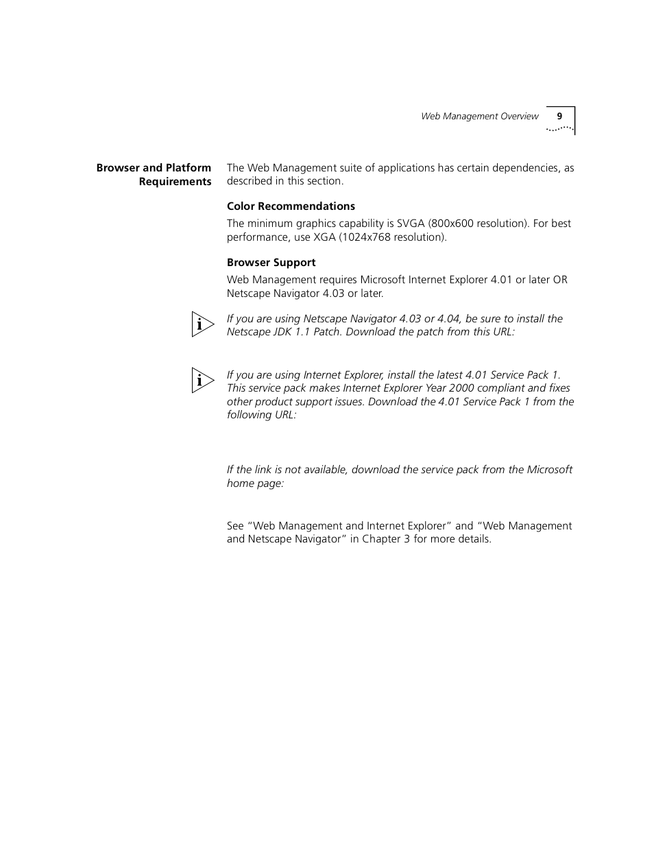 Browser and platform requirements, Color recommendations, Browser support | See “browser and platform requirements” o | 3Com 3900 User Manual | Page 9 / 36