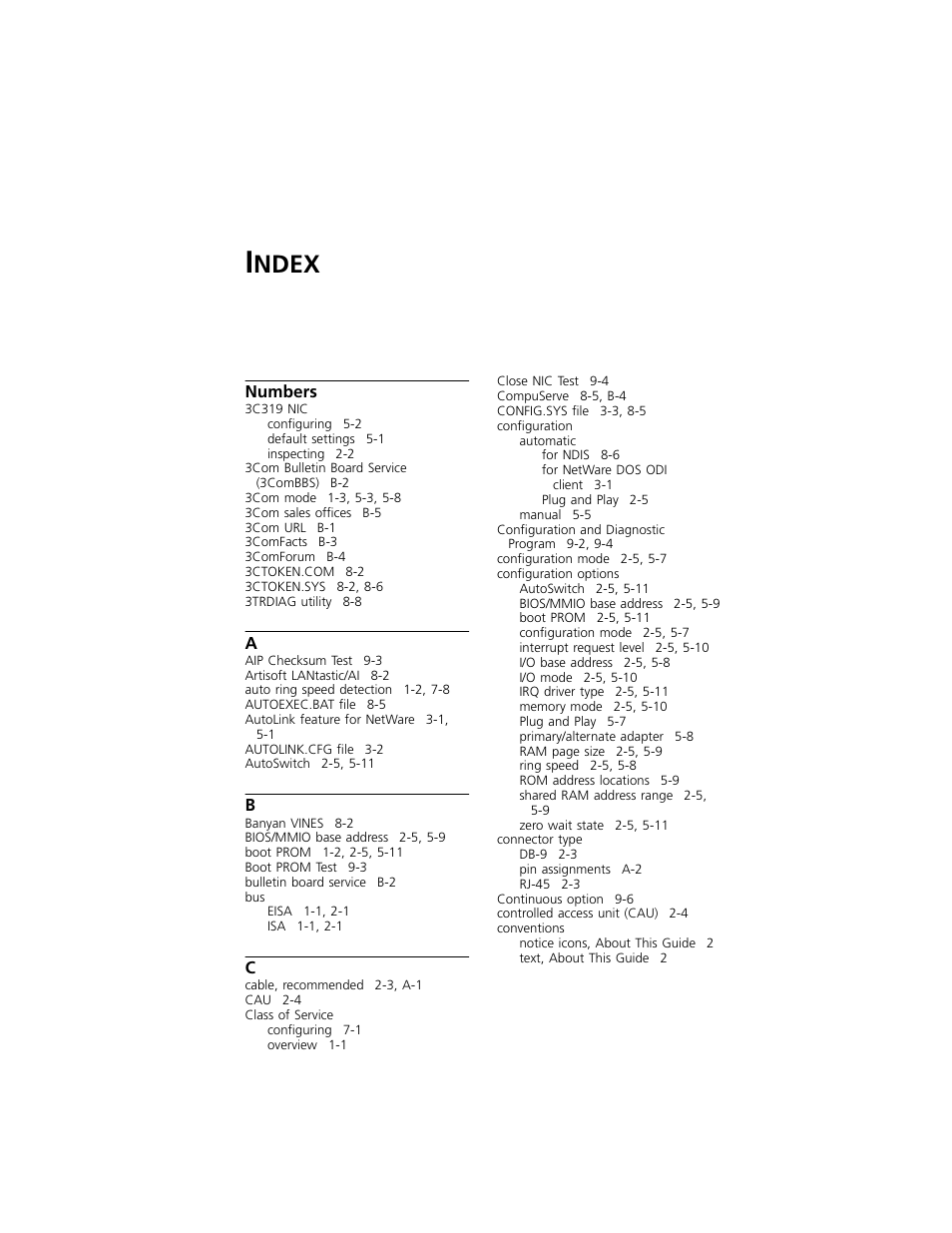 Index, Ndex | 3Com 3C319 User Manual | Page 103 / 110