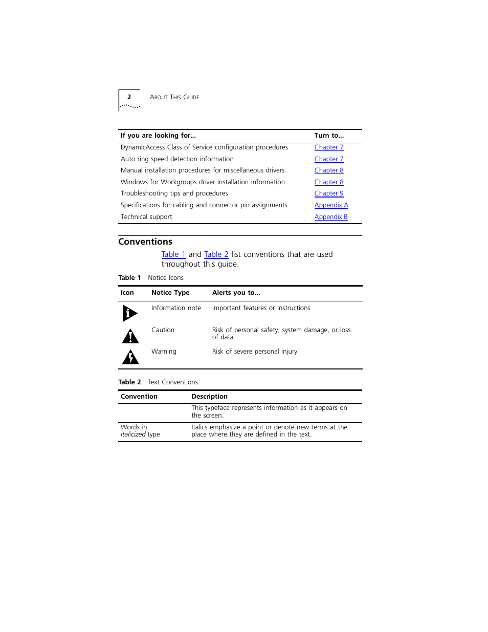 Conventions, Conventions 2 | 3Com 3C319 User Manual | Page 16 / 110