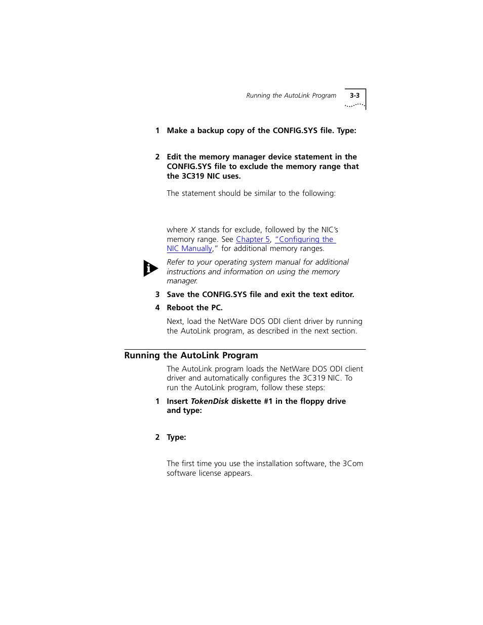 Running the autolink program, Running the autolink program 3-3 | 3Com 3C319 User Manual | Page 31 / 110