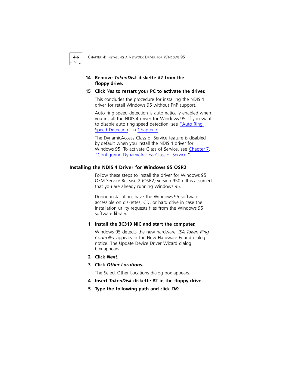 Installing the ndis4 driver for windows95 osr2 | 3Com 3C319 User Manual | Page 38 / 110