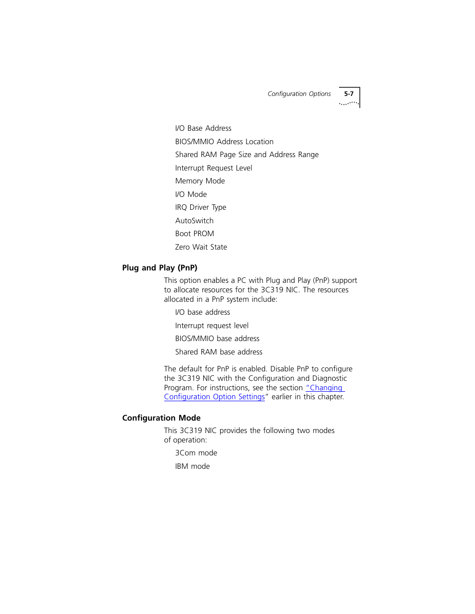 Plug and play (pnp), Configuration mode, Plug and play (pnp) 5-7 | Configuration mode 5-7 | 3Com 3C319 User Manual | Page 47 / 110