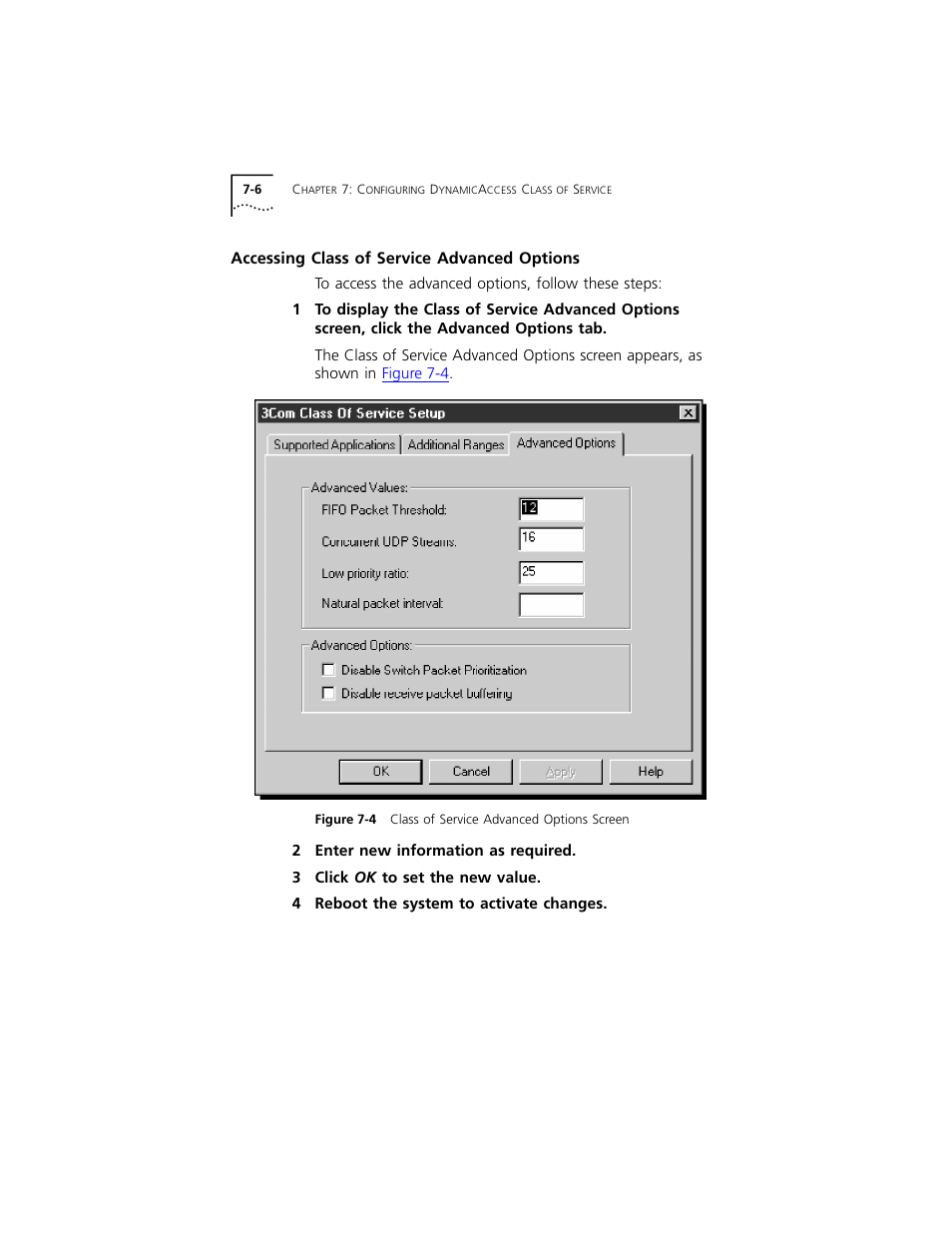 Accessing class of service advanced options, Accessing class of service advanced options 7-6 | 3Com 3C319 User Manual | Page 62 / 110