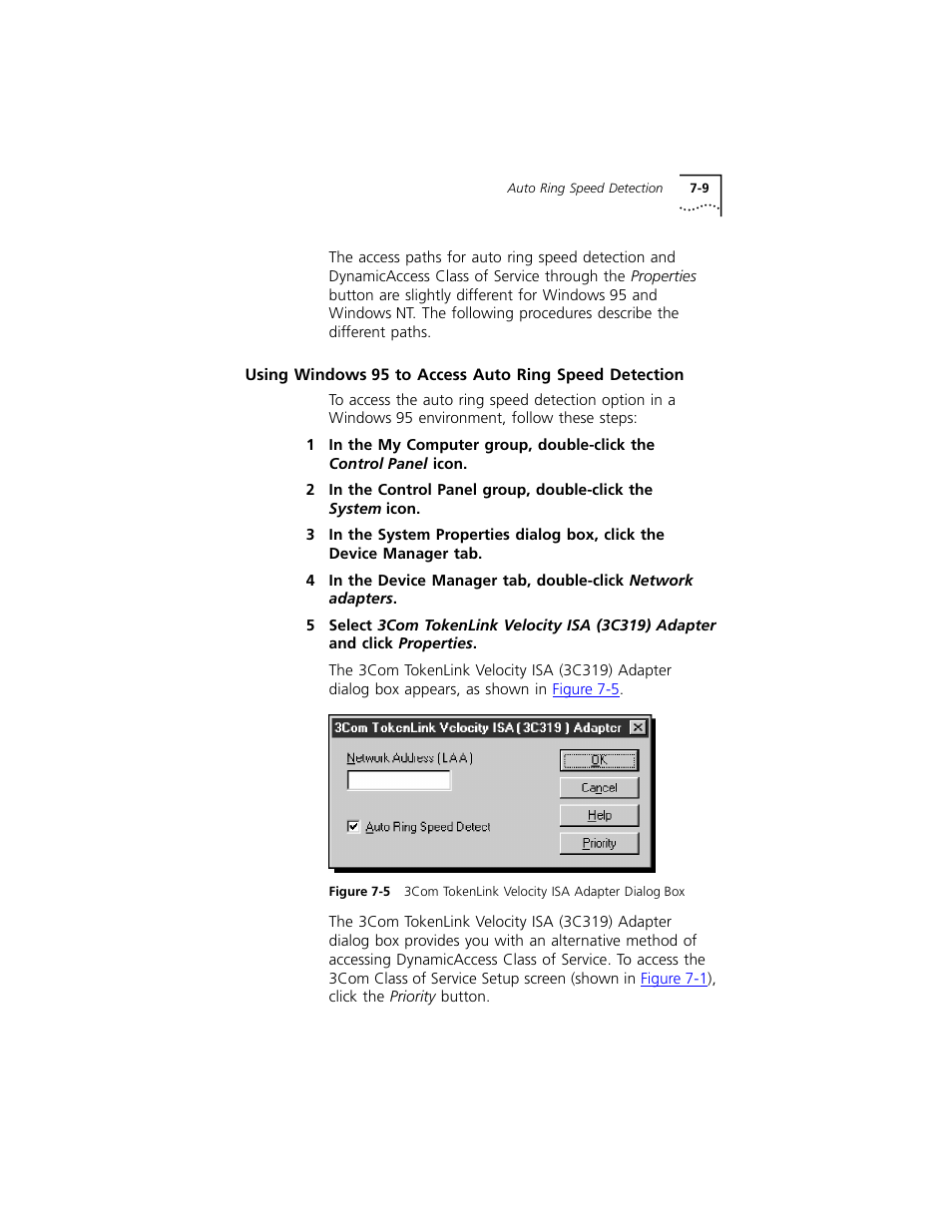 Using windows95 to access auto ring speed detecti | 3Com 3C319 User Manual | Page 65 / 110