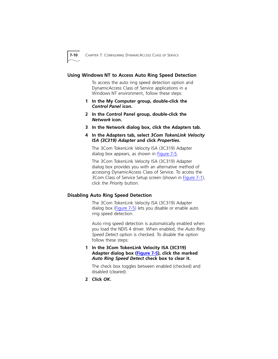 Using windowsnt to access auto ring speed detecti, Disabling auto ring speed detection, Disabling auto ring speed detection 7-10 | 3Com 3C319 User Manual | Page 66 / 110