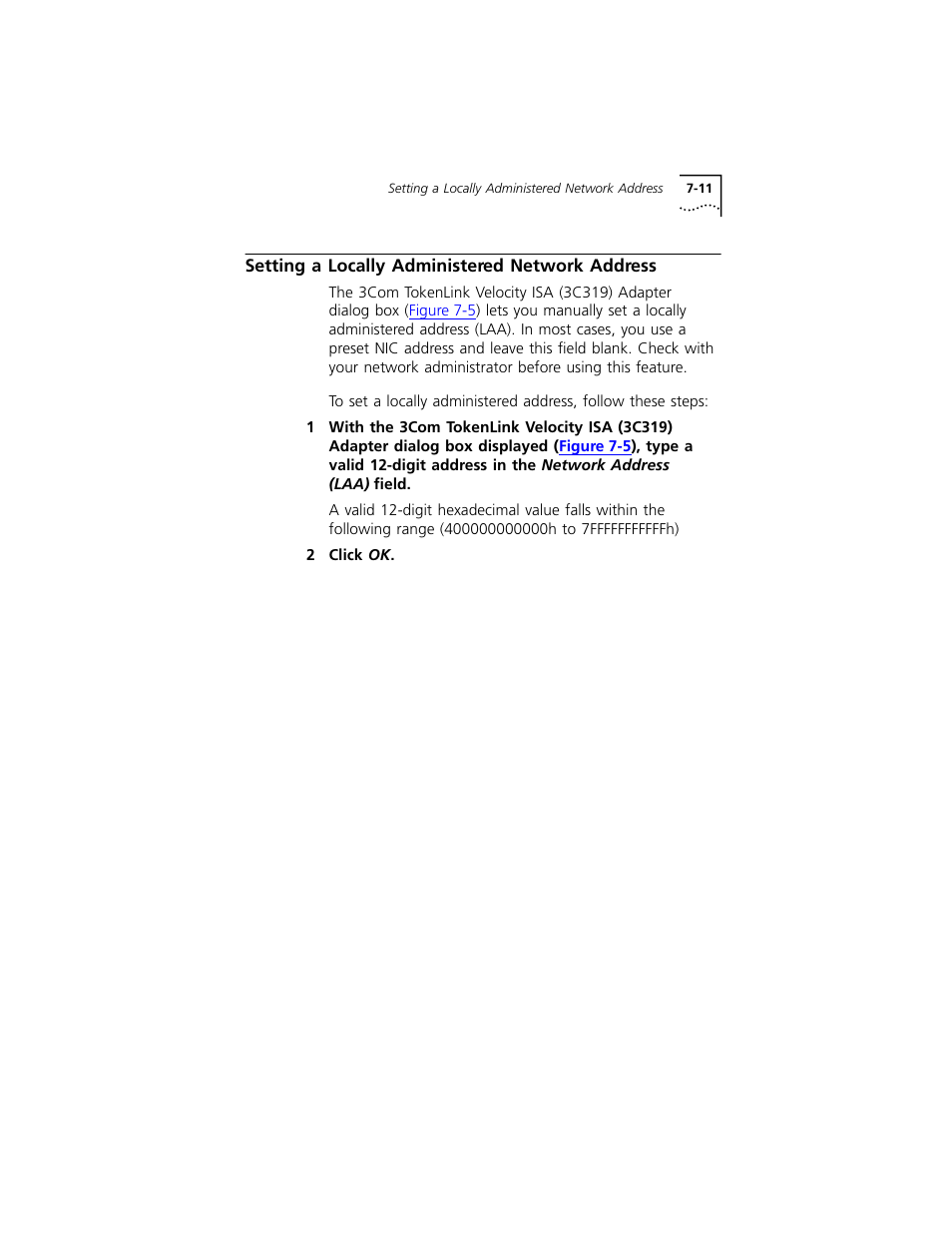 Setting a locally administered network address | 3Com 3C319 User Manual | Page 67 / 110