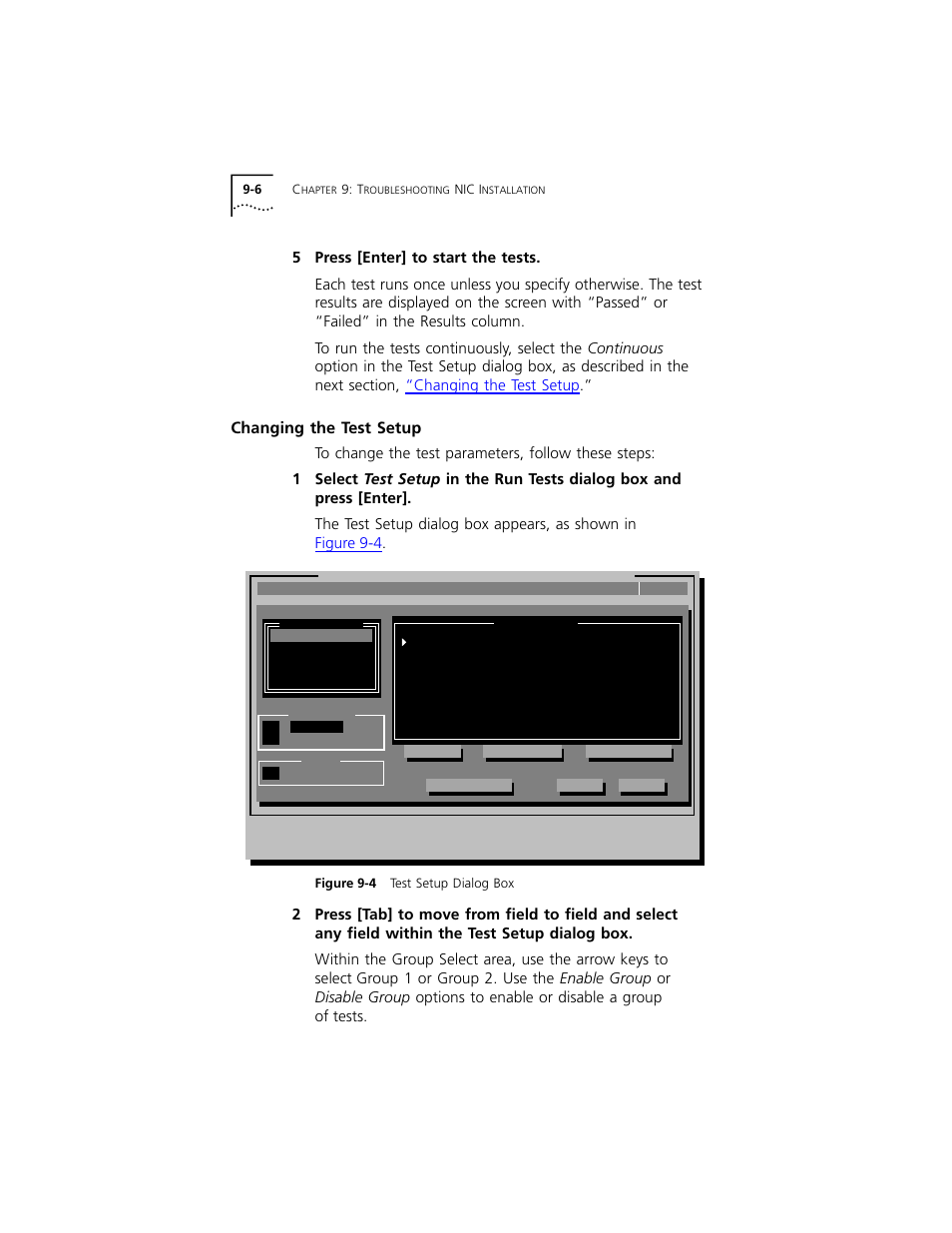 Changing the test setup, Changing the test setup 9-6 | 3Com 3C319 User Manual | Page 84 / 110