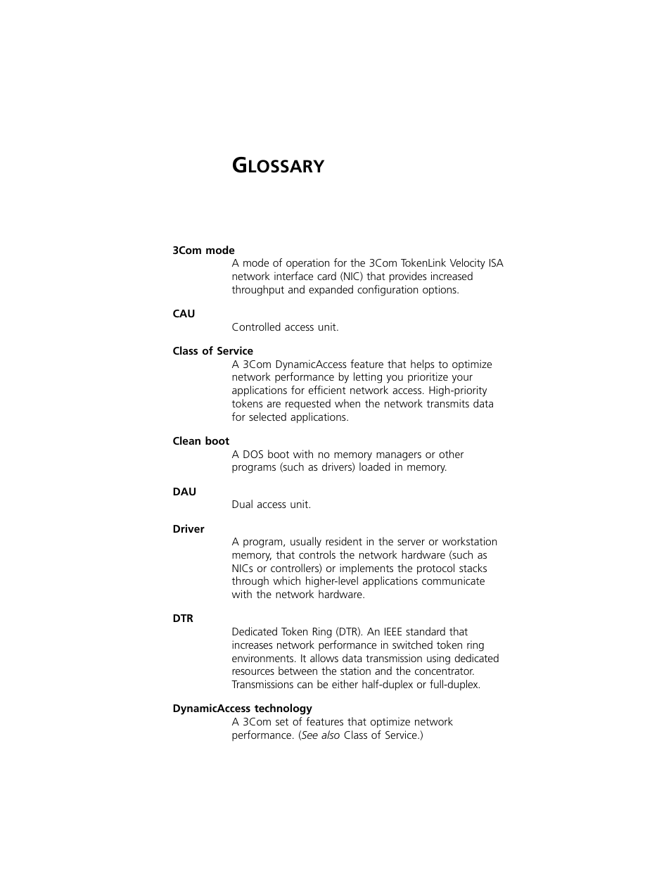 Glossary, Lossary | 3Com 3C319 User Manual | Page 99 / 110