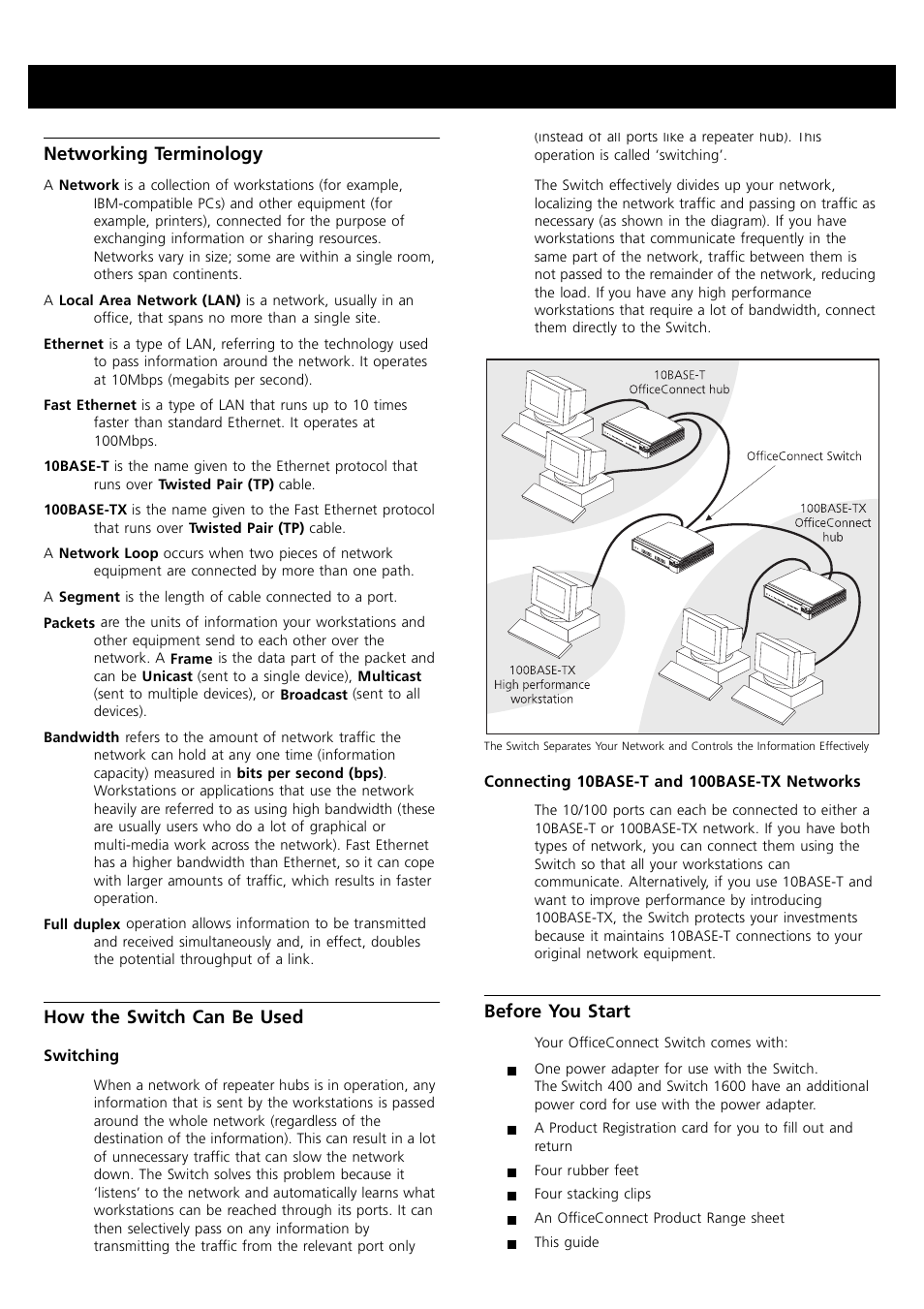 Networking terminology, How the switch can be used, Before you start | 3Com 1600 User Manual | Page 3 / 8