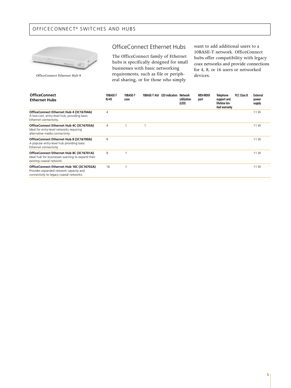 Officeconnect ethernet hubs | 3Com Switches/Hub User Manual | Page 5 / 8