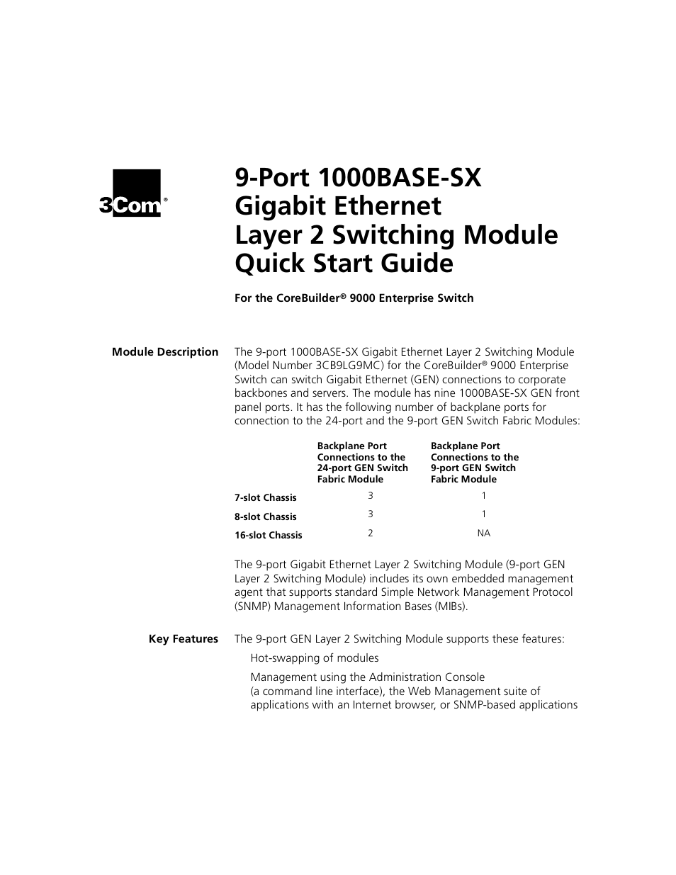 3Com 1000BASE-SX User Manual | 24 pages