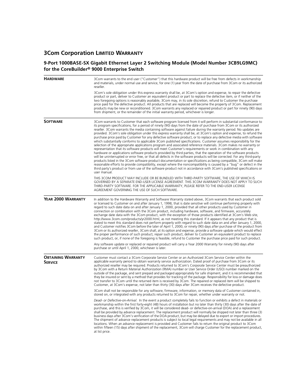 3com corporation l | 3Com 1000BASE-SX User Manual | Page 21 / 24