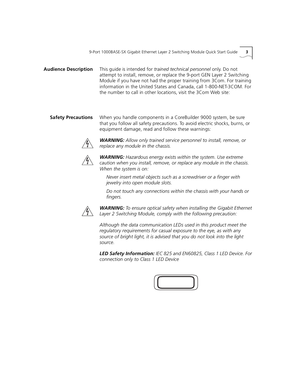 Audience description, Safety precautions | 3Com 1000BASE-SX User Manual | Page 3 / 24
