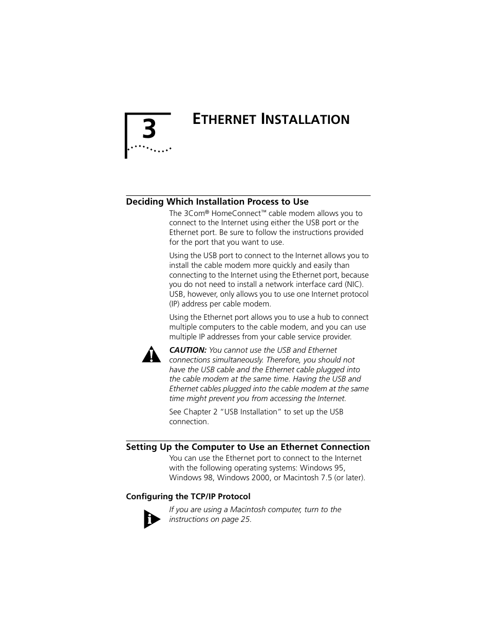 Thernet, Nstallation | 3Com Cable Modem External User Manual | Page 29 / 62