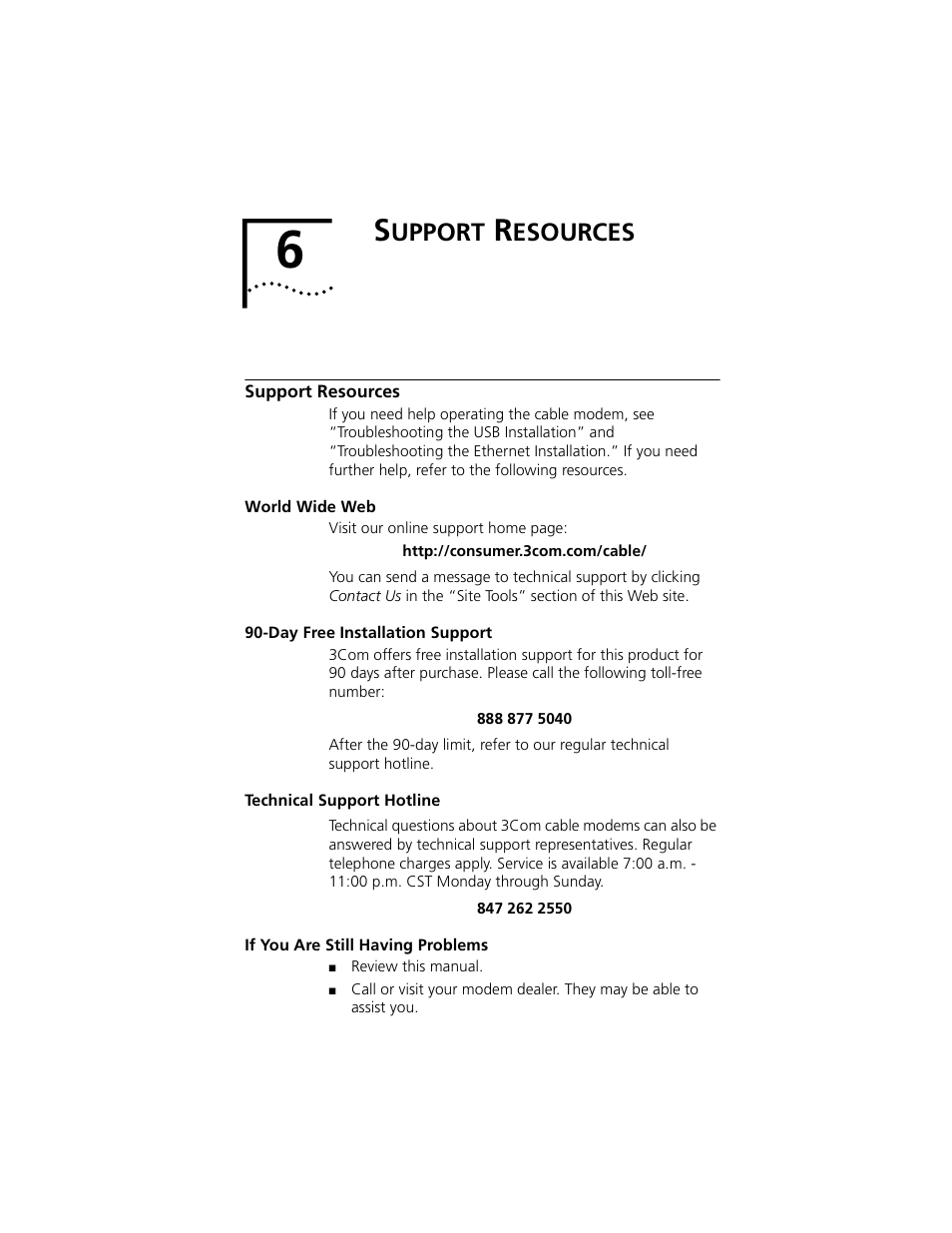 Upport, Esources | 3Com Cable Modem External User Manual | Page 51 / 62