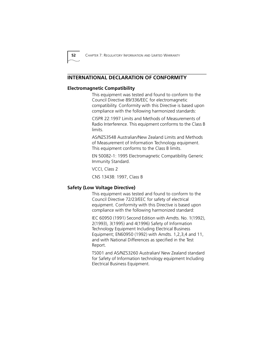 International declaration of conformity | 3Com Cable Modem External User Manual | Page 56 / 62