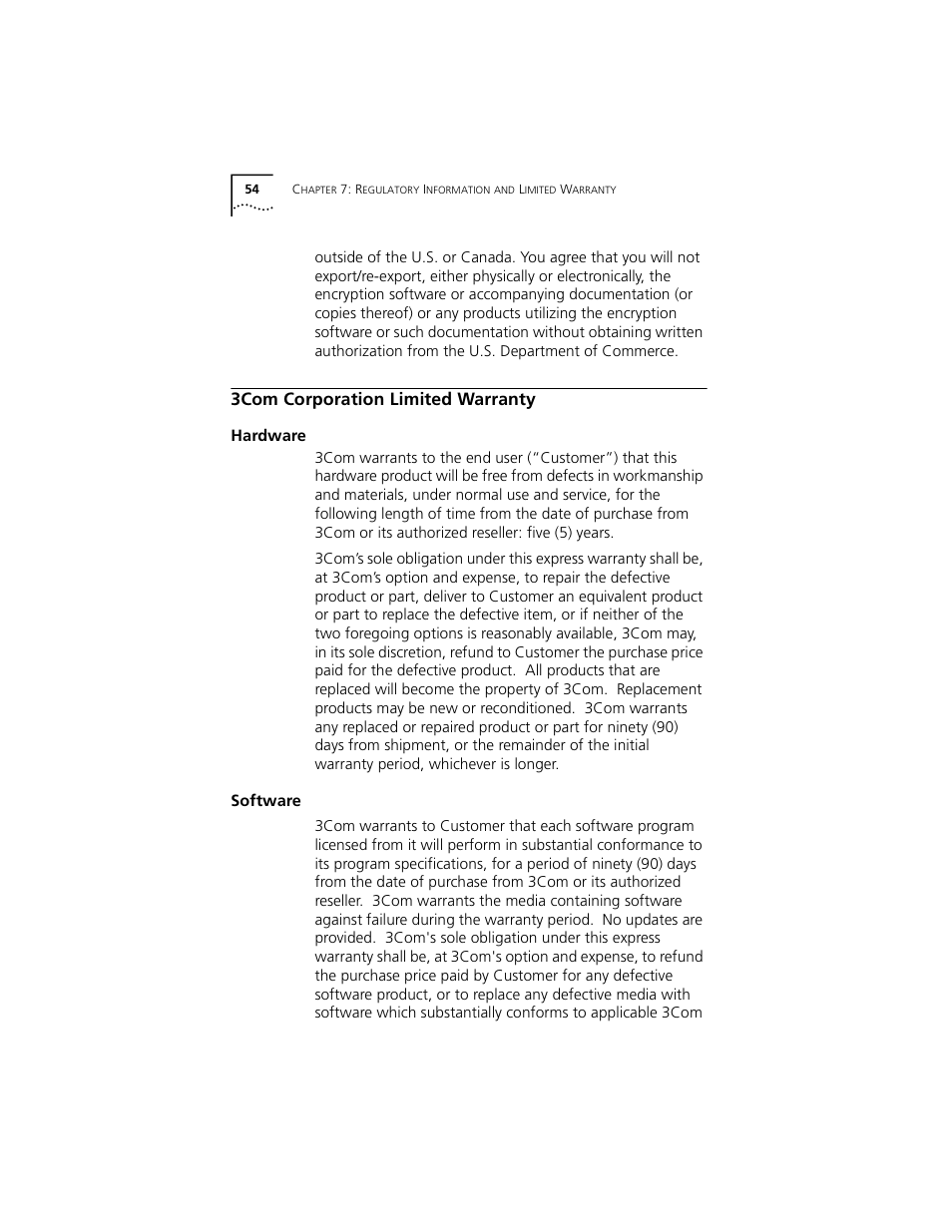 3com corporation limited warranty | 3Com Cable Modem External User Manual | Page 58 / 62