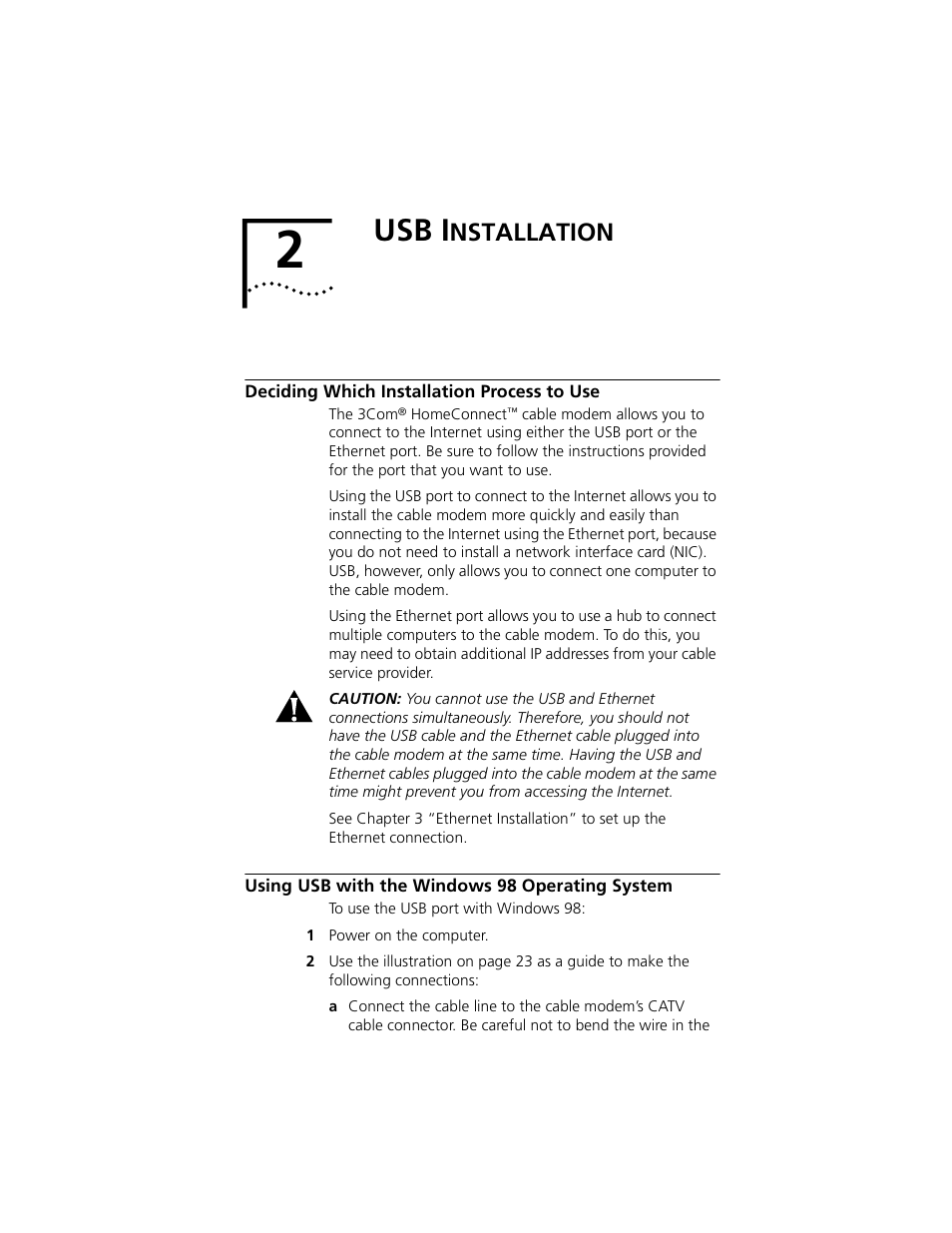 Usb i, Nstallation | 3Com Cable Modem External User Manual | Page 9 / 62