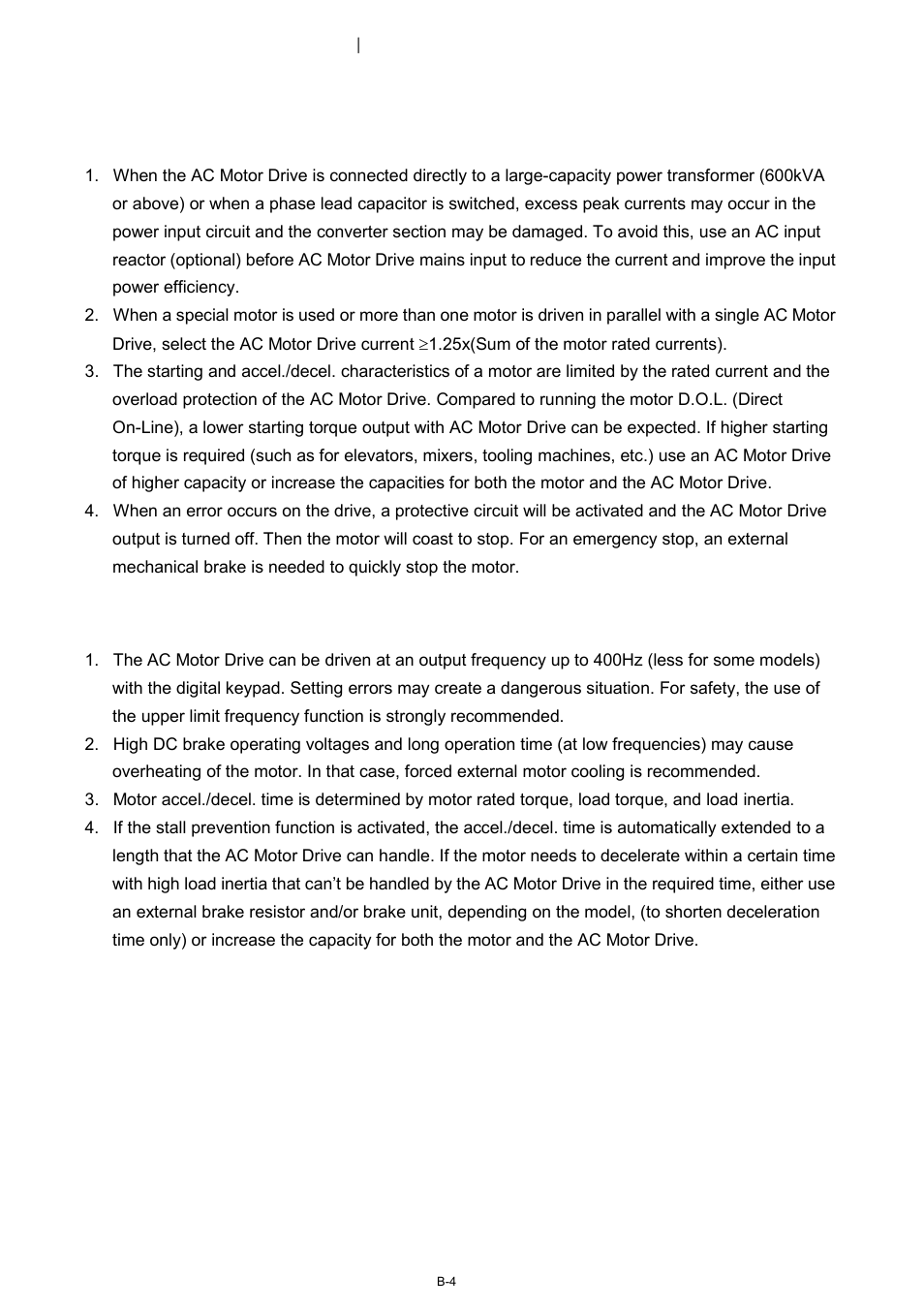 B-2 general precautions, Drives selection, Parameter settings | Delta 1.07 VFD-D D User Manual | Page 138 / 141