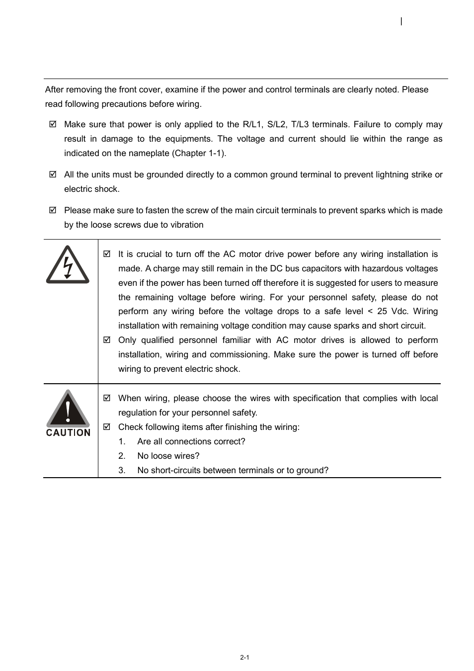 Chapter 2 wiring | Delta 1.07 VFD-D D User Manual | Page 14 / 141