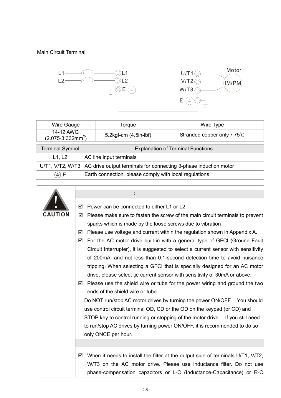 2 main circuit terminal | Delta 1.07 VFD-D D User Manual | Page 18 / 141