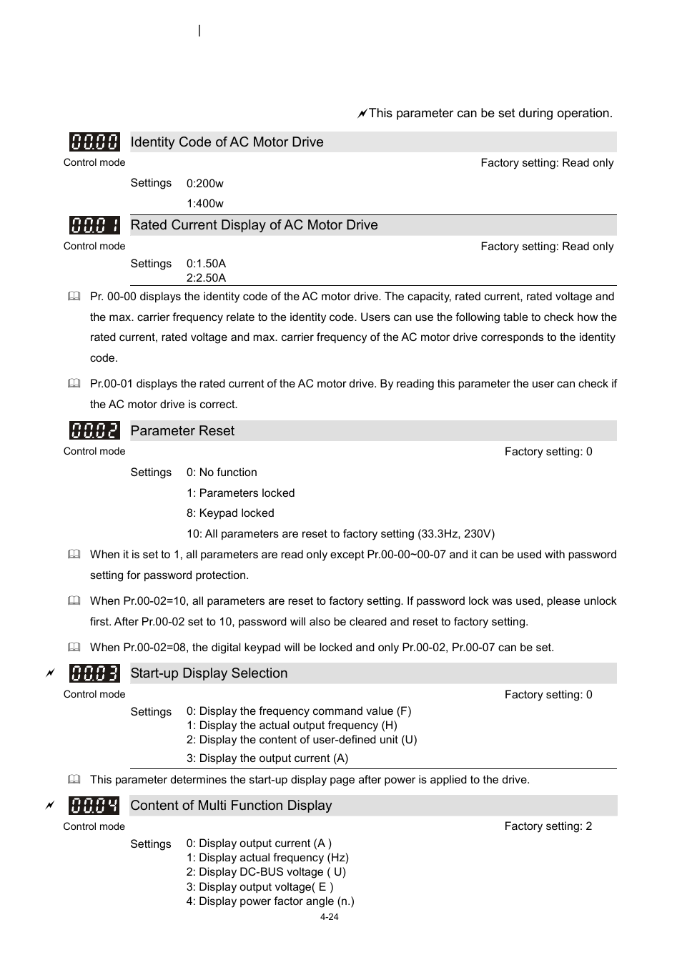 2 description of parameter settings, 00 system parameter | Delta 1.07 VFD-D D User Manual | Page 48 / 141