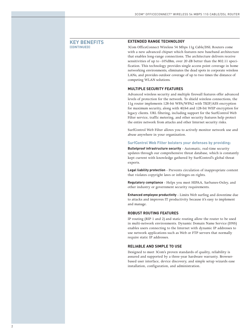 Key benefits | 3Com WL-537 User Manual | Page 2 / 4