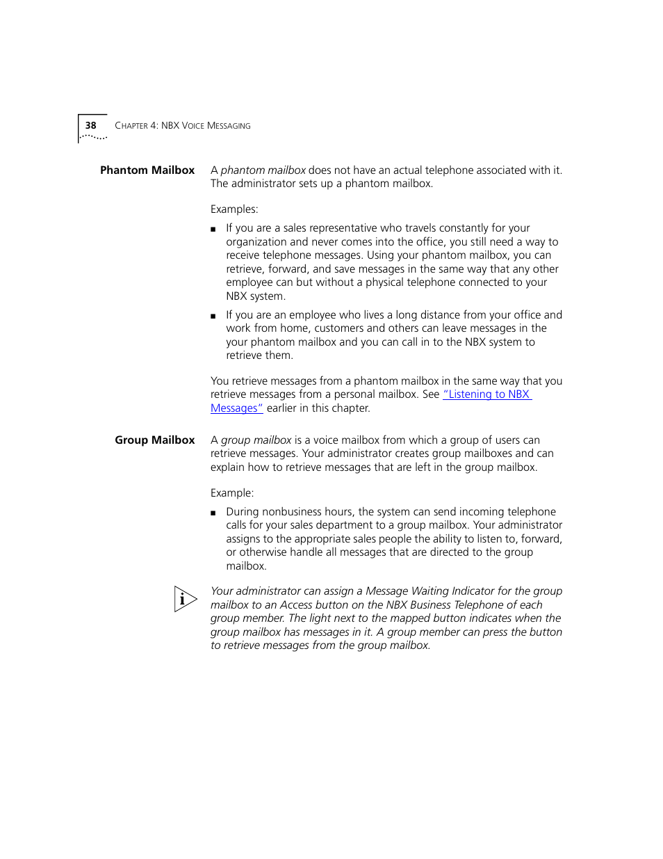 Phantom mailbox, Group mailbox | 3Com 2101 User Manual | Page 38 / 96