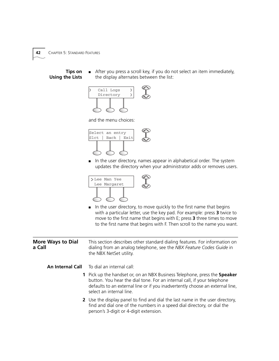 Tips on usingthelists, More ways to dial acall, An internalcall | Tips on using the lists, More ways to dial a call, An internal call, More ways to dial, A call | 3Com 2101 User Manual | Page 42 / 96