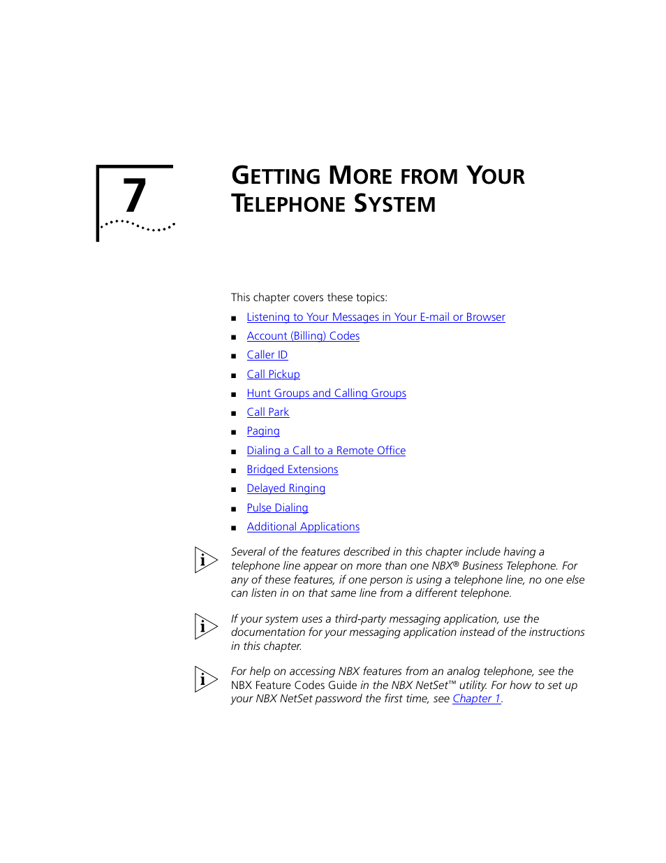 Getting more from your telephone system, Etting, From | Elephone, Ystem, Chapter 7 | 3Com 2101 User Manual | Page 65 / 96