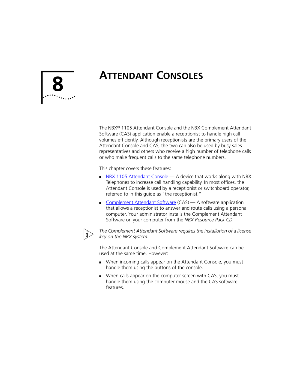 Attendant consoles, Ttendant, Onsoles | Chapter 8 | 3Com 2101 User Manual | Page 79 / 96