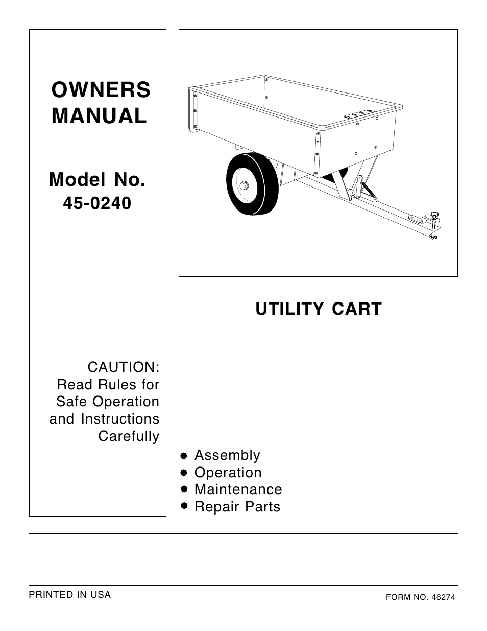 Utility Cart 45-0240 User Manual | 12 pages