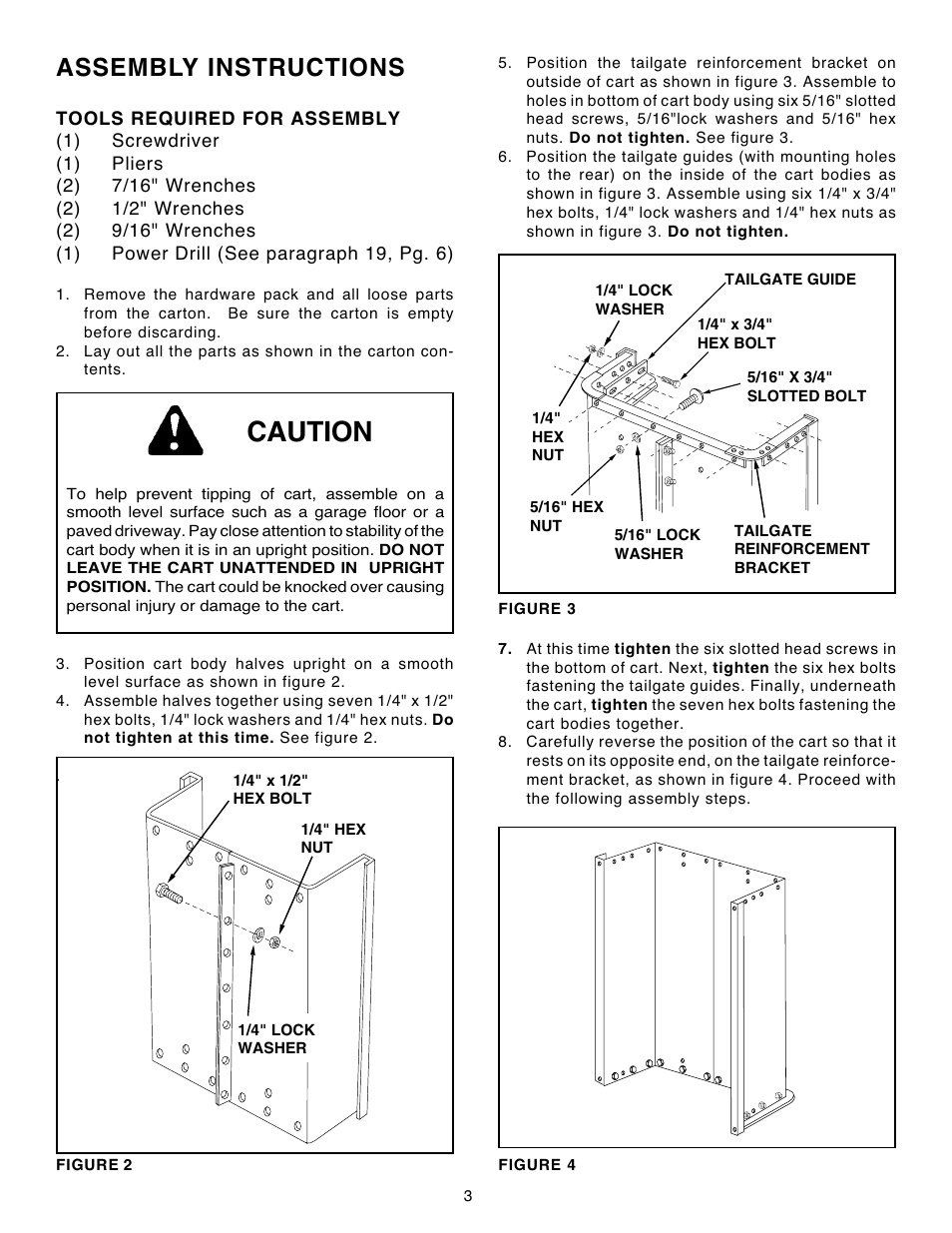 Caution, Assembly instructions | Utility Cart 45-0240 User Manual | Page 3 / 12