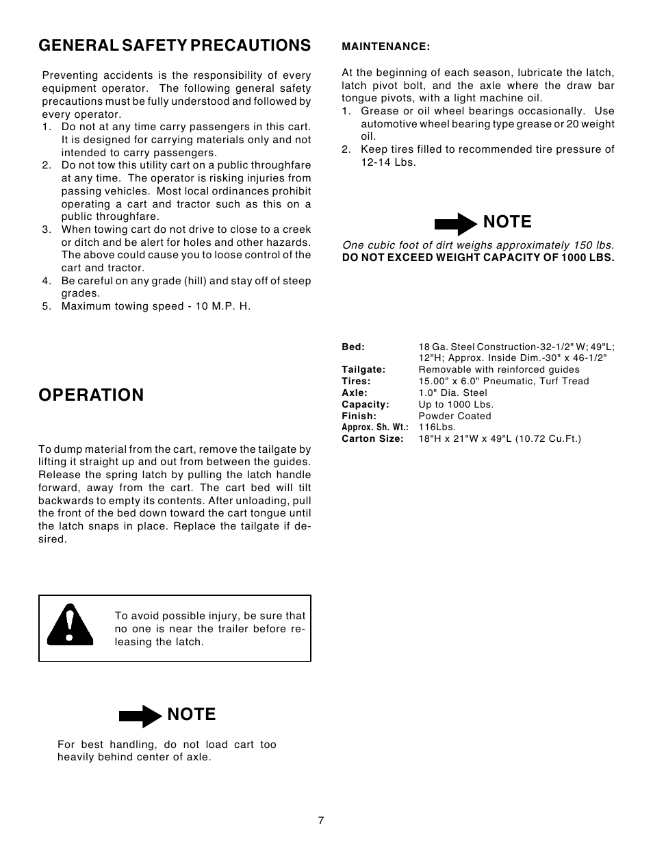 General safety precautions | Utility Cart 45-0240 User Manual | Page 7 / 12