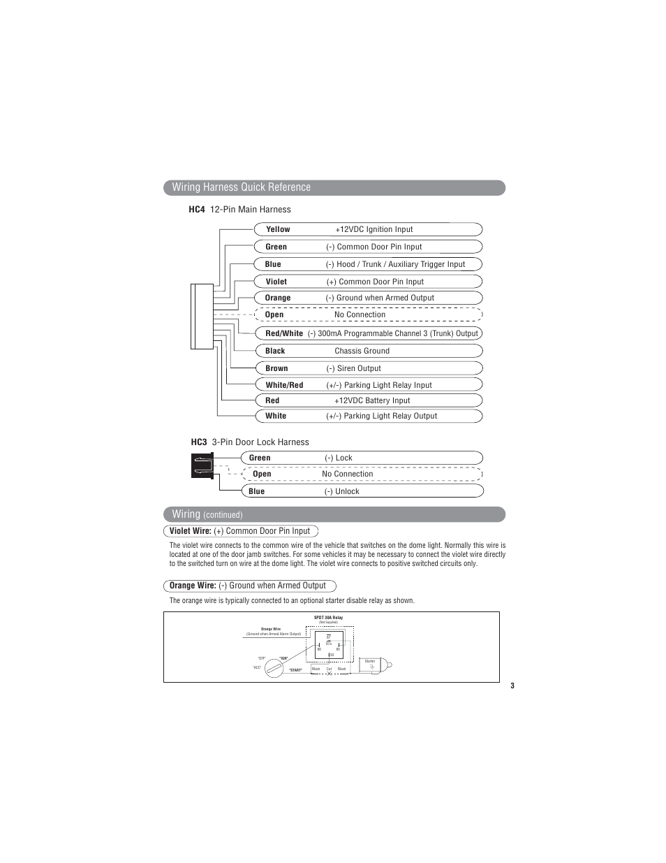 Wiring harness quick reference, Wiring | Marksman Series X3 User Manual | Page 3 / 12