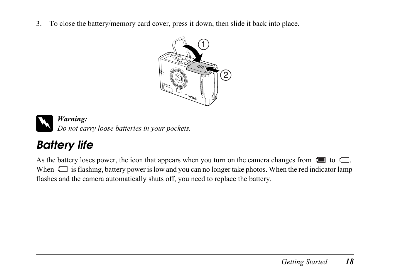 Battery life | Epson PC L-41 User Manual | Page 18 / 94