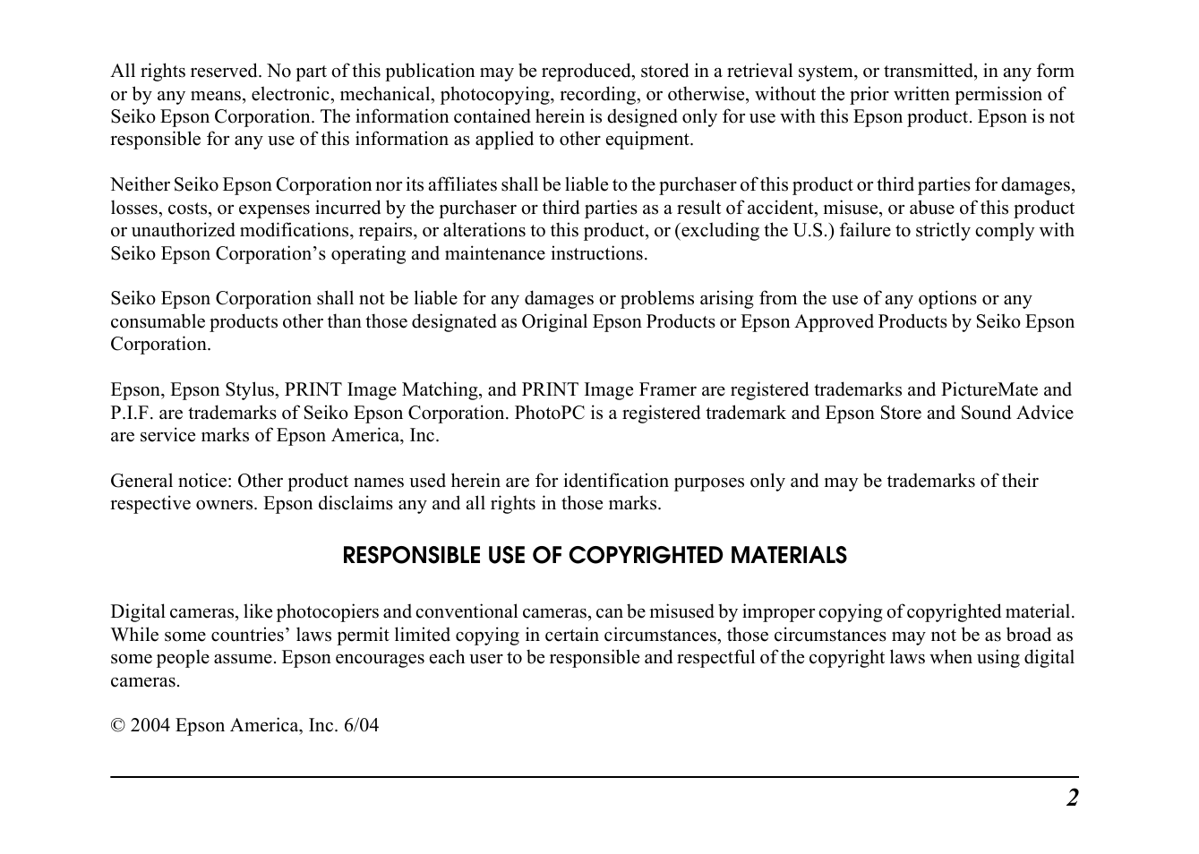 Copyright notice | Epson PC L-41 User Manual | Page 2 / 94